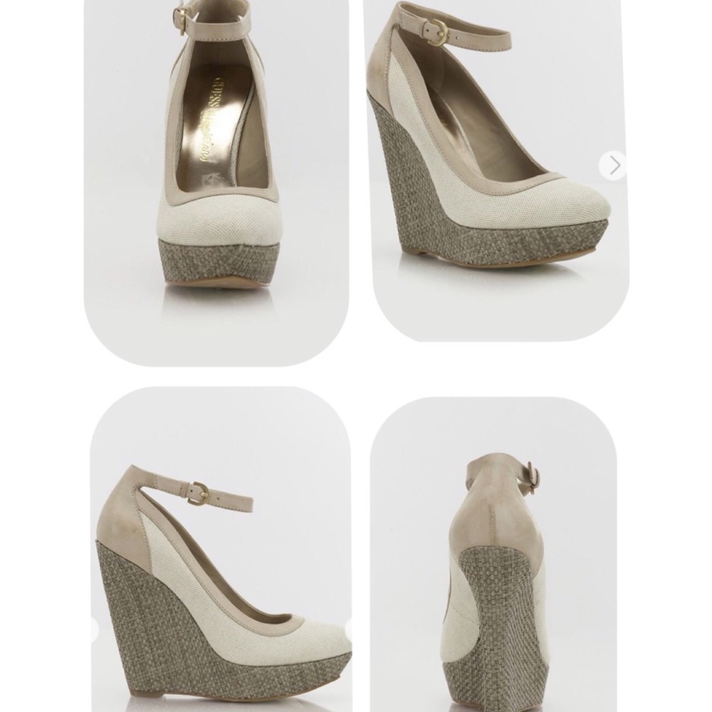 Guess by Marciano ‘PM Cherry’ Linen + Straw Wedges